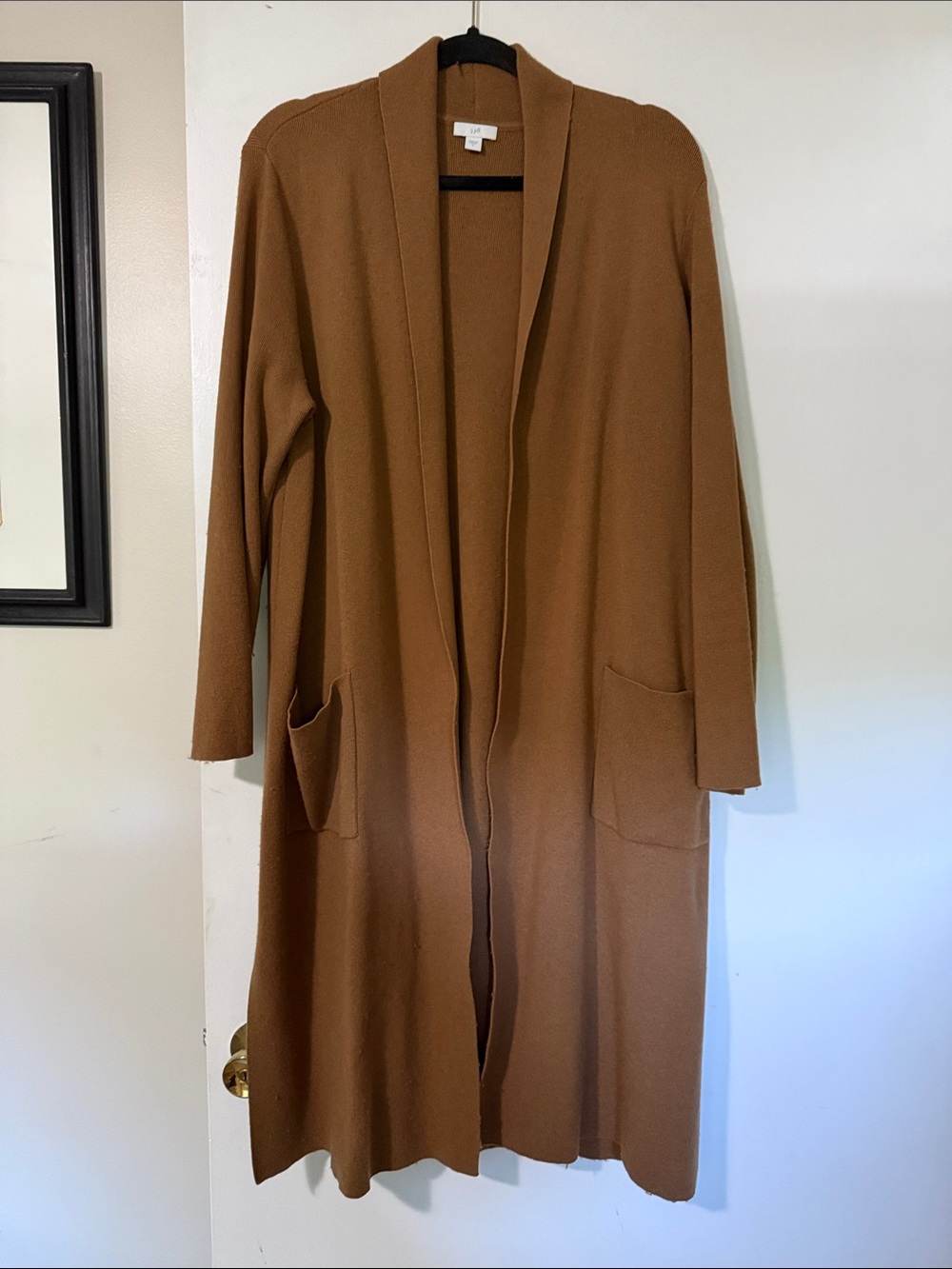 J Jill Long Open Front Pocket Cardigan - Camel Brown
